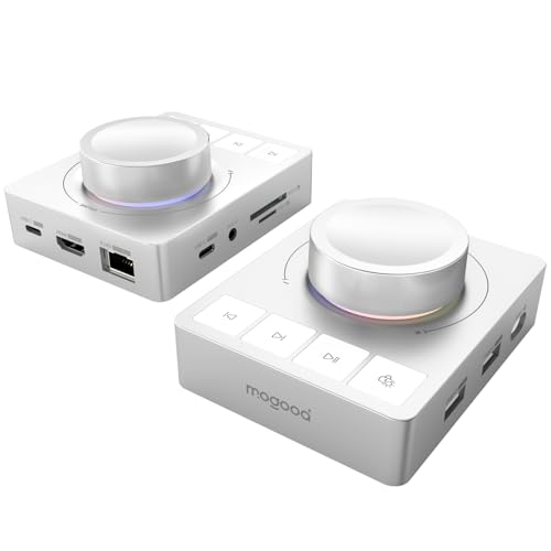MOGOOD Knob USB C Hub 9-in-1 Docking Station, 1 Pack | Volume control RGB Light 4K@60Hz HDMI Adapter, 100W PD Charging, 5Gbps USB 3.0 Data Transfer, SD/TF 3.0 Card Reader，Highy ABS
