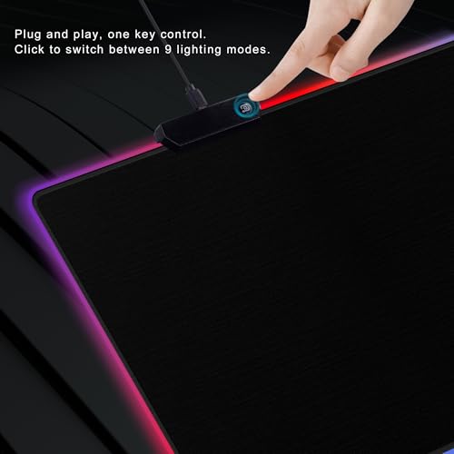 Cacoy 63"x20" Large RGB Gaming Mouse Pad, XXL LED Computer Mouse Mat, Black | Extended RGB Computer Mouse Mat 9 LED Light Modes Non-Slip Rubber Base Smooth Surface Durable Stitched Edge Keyboard Mousepad - color: Rgb, size: 63" x 20"