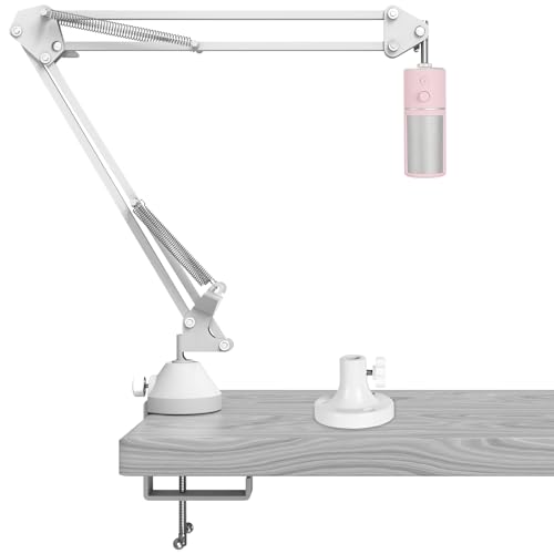 GEEKRIA for Creators Microphone Arm Compatible with Razer Seiren V3 Chroma, V3 Mini, X Mic Boom Arm with Tabletop Flange Mount, Suspension Stand, Desk Mount Holder (White)