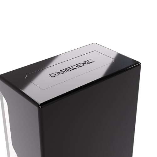 Gamegenic Bastion 50+ XL Deck Box - Compact, Secure, and Perfectly Organized for Your Trading Cards! Safely Protects 50+ Double-Sleeved Cards, White Color, Made - color: Black/Clear