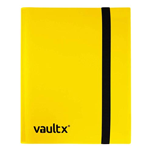 Vault X 4 Pocket Strap Trading Card Binder 160 Cards Side Loading (Yellow) | Holds 160 standard-size TCG cards in 20 side-loading 4-pocket pages. Padded, water-resistant cover. - color: Yellow
