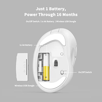 Ergonomic Wireless Mouse 2025 New Updated Smaller with USB-A Receiver for PC Computer, Laptop and Desktop, Ergo Mouse Vertical with Silent Clicks Long Battery Life, Up to 1600 DPI, White - color: White, size: USB Wireless