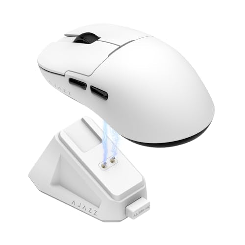 AJ159P MC Wireless Gaming Mouse, 12000 DPI, Tri-Mode 2.4G/Bluetooth/Wired, Magnetic RGB Charging Dock, 56g Ultra-Light, Programmable 6 Buttons - Perfect for Gaming, Work & Travel (White) - color: White