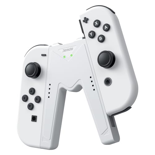 JINGDU Switch Joy-Con Charging Grip Compatible with Nintendo Switch & OLED Model, Play While Charging, Portable V-Shaped Switch Joy-Con Controller Charger with Indicators, White - color: White