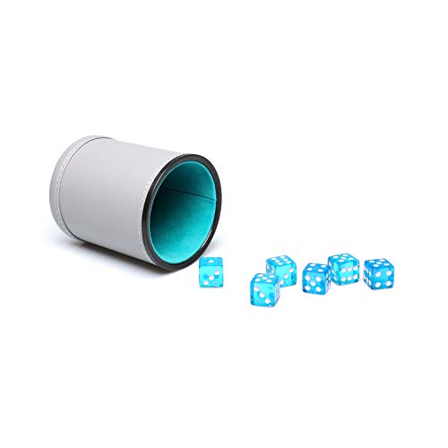 Leatherette Dice Cup Set Lake Blue Velvet Interior Quiet in Shaking with 6 Matching Translucent Dot Dice for Liars Dice Farkle Yahtzee Board Games, 1 Pack - color: Lakeblue#b