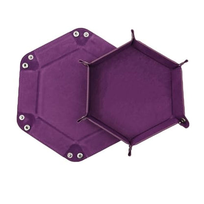 2 PCS Folding Dice Rolling Tray, Portable Hexagon Tray Dice Holder, Velvet Holder Storage Box for UNO Casino Games Dungeons and Dragons RPG Dice Gaming and Other Table Games (Purple) - color: Purple