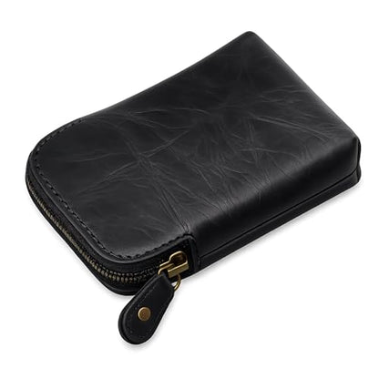 Premium Full-Grain Leather Playing Card Case, Zippered Card Deck Holder for Poker & Bridge Cards, Travel Card Organizer, Secure Multi-Purpose Wallet, Leather Storage Pouch, (Black) - color: Black
