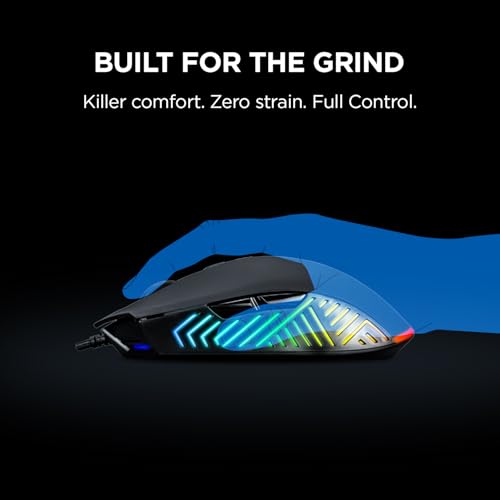 Rampage Spear V2 Black Wired Gaming Mouse with RGB Lighting – 12800 DPI, 7 Programmable Buttons, Lightweight Ergonomic Gaming Mouse for PC/Mac/Laptop Gamers - color: Black