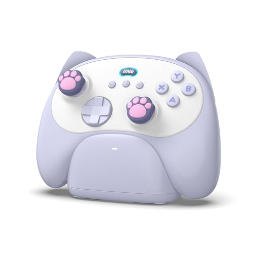 IINE Wireless Controller with Charging Dock – for PC, Switch, Android, iOS, Wireless & Wired Gamepad with Macro, Turbo, 6-Axis Motion, Rumble, Headphone Jack, Ergonomic Controller for Small Hands (Blue) - color: Blue