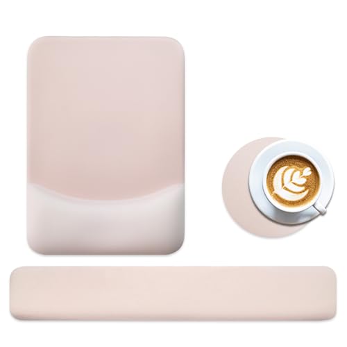 Ergonomic Mouse Pad with Wrist Rest, Gel Keyboard Wrist Rest and Memory Foam Wrist Rest for Computer Keyboard, Typing Pain Relief, Non-Slip Base Rectangular Mousepad for Gaming, Office, Home, Apricot - color: Apricot