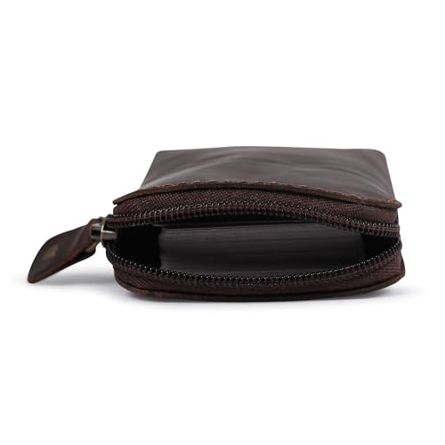 Full-Grain Leather Playing Card Case, Brown | Zippered, For Poker & Bridge Cards, Travel Card Organizer, Secure Multi-Purpose Wallet, Storage Pouch - color: Brown