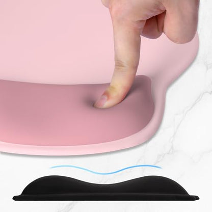 ITNRSIIET Ergonomic Mouse Pad with Wider Memory Foam Wrist Rest +17% - Curved Cushion Reduces Pressure 20%, Pain Relief, Non-Slip, Smooth, Cute Colors, 9.85 x 9 in, Pink Accent - color: Pink Accent