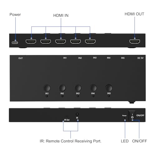 5 Way HDMI Switch 4k@60Hz HDMI Switcher 5 in 1 Out HDCP 2.0 Manual HDMI 2.0 Hub Supports 3D Compatible with Nintendo Switch/Switch OLED/Xbox/ PS5/4/3 Blu-Ray Player Fire Stick Roku Apple TV Chromeca - size: HDMI Switch 5 Port 4K