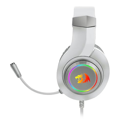 Redragon H260 Hylas Wired Gaming Headset, 50 mm Drivers, Stereo Surround Sound, Noise-Canceling Microphone, Dynamic RGB Backlight, Over-Ear Headphones Works for PC/PS4/XBOX ONE/NS, White
