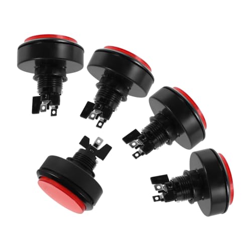 TEHAUX 5pcs 60mm Red LED Arcade Button with Brilliant Illumination and Crisp Feedback Round Flat Surface Momentary Push Button Switch for Arcade Control Panel and Home Projects