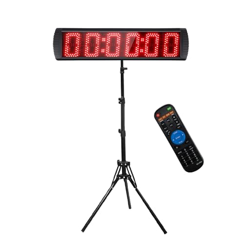 Portable 5 inch High 6 Digits LED Race Clock with Tripod for Running Events, Countdown/up Digital Race Timer, 12/24-Hour Clock,LED Stopwatch by Remote Control - style: Remote Control+Tripod