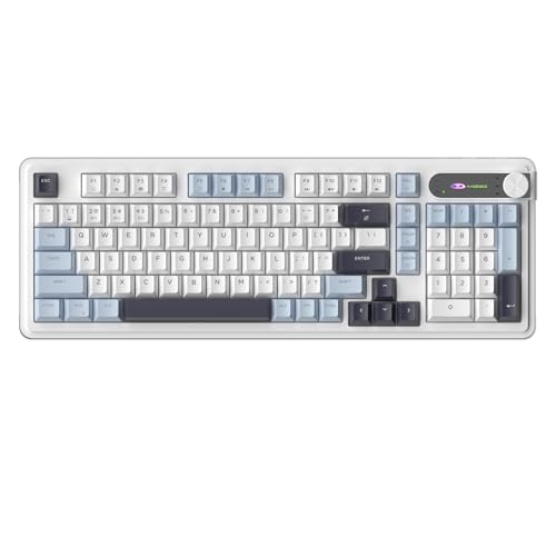 MageGee GK960 Wireless Keyboard, 98 Keys Tri-Mode BT/2.4G/Wired Membrane Gaming Keyboard, RGB Creamy Keyboard with Number Pad, Knob Control, 4000mAh Battery - Blue & White - color: Blue & White
