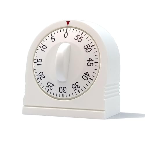 60 Minute Wind Up Timer, Visual Mechanical Timer with Loud Alarm, Manual Countdown Timers for Classroom, Home, Study and Cooking (White) - color: White
