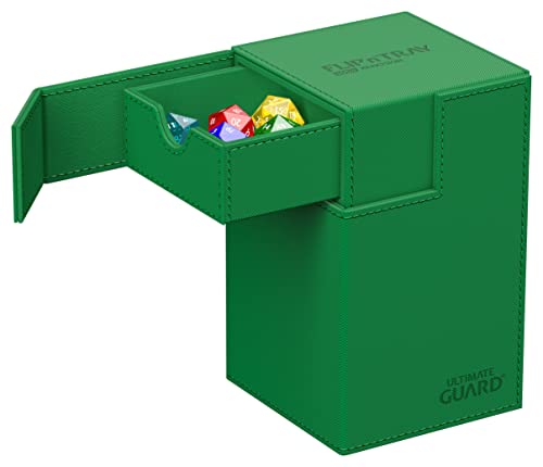 Ultimate Guard Flip'n'Tray 100+, Deck Case for 100 Double-Sleeved TCG Cards + Dice Tray, Green, Independent Magnetic Closure & Microfiber Inner Lining - color: Green