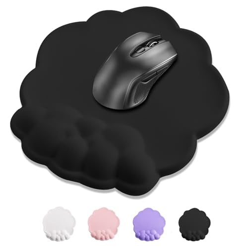 Mouse Pad Wrist Support, Cloud Mousepad with Memory Foam Wrist Rest, Non-Slip PU Base Gaming Leather Surface Mouse Pad for Home Office Laptop, Black - color: Black
