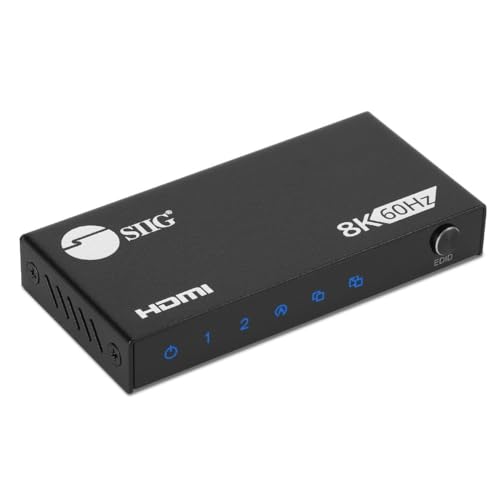 SIIG 1x2 HDMI 2.1 Splitter, 8K60Hz, VRR, ALLM, EDID, CE-H27N11-S1 | Send one HDMI 2.1 source to two 8K60Hz displays; VRR, ALLM and EDID support gaming and high-refresh AV systems.