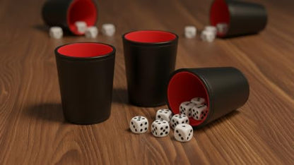 Leather Dice Cup, Quite Felt-Lined Interior, 6 Shaker Cups and 30 Dot Dices, one Carry Bag (Black and Red) - color: Black and Red