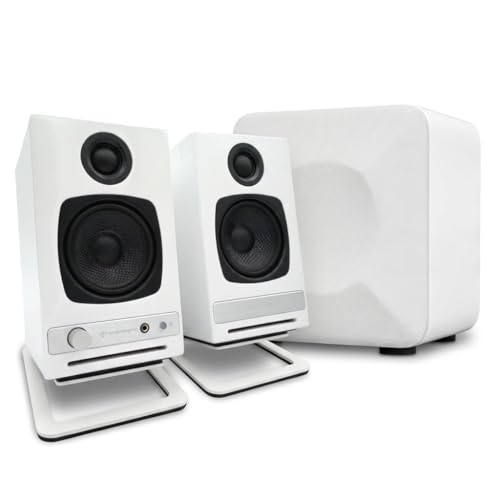 Audioengine A2 HD (HD3) Wireless Computer Speakers – Bluetooth Desktop | Speakers with DAC, Headphone Amplifier and USB Audio - White - color: Gloss White, style: HD