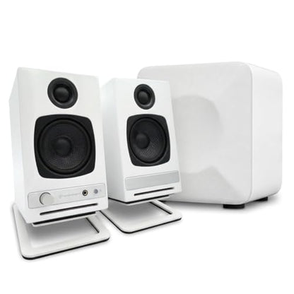 Audioengine A2 HD (HD3) Wireless Computer Speakers – Bluetooth Desktop | Speakers with DAC, Headphone Amplifier and USB Audio - White - color: Gloss White, style: HD