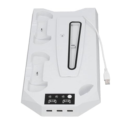 Cooling Stand with Dual Controller Charger, Quiet Adjustable Fan Vertical Station for Slim Disc Digital Edition, 3 USB Hub Console Stand for 5 Accessories (White)