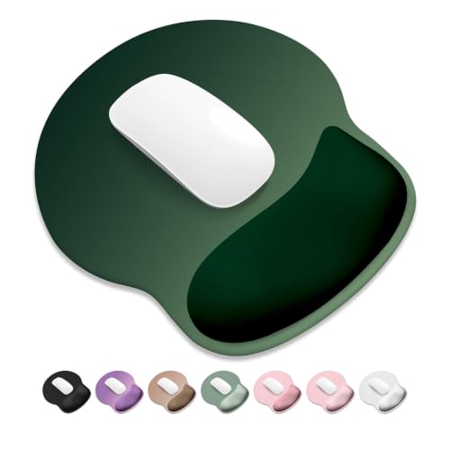 ITNRSIIET Ergonomic Mouse Pad with Wider Memory Foam Wrist Rest +17% - Curved Cushion Reduces Pressure 20%, Pain Relief, Non-Slip, Smooth, Cute Colors, 9.85 x 9 in, Deep Green Gradient - color: Deep Green Gradient