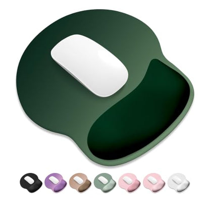ITNRSIIET Ergonomic Mouse Pad with Wider Memory Foam Wrist Rest +17% - Curved Cushion Reduces Pressure 20%, Pain Relief, Non-Slip, Smooth, Cute Colors, 9.85 x 9 in, Deep Green Gradient - color: Deep Green Gradient