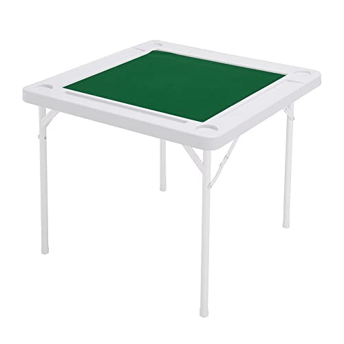 Allpop 35.4’’ Folding Mahjong Table, Square 4 Player Card Game Table with Chip Trays, Cup Holders & Green Professional Tabletop for Domino, Poker, Jigsaw Puzzles