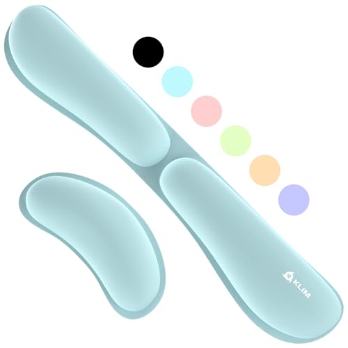 KLIM Mouse & Keyboard Wrist Rest Set - Silky Gel Memory Foam - Ergonomic Wrist Rest for Computer Keyboard, Wrist Pad for Keyboard + Wrist Rest for Mouse Gaming and Office - Pain Relief - Light Blue - color: Light Blue