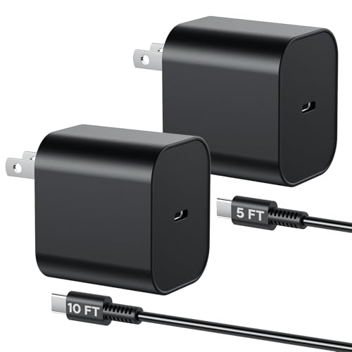 (2 Pack) Switch 2 Charger with 5FT/10FT USB-C Cables, 60W PD3.0 Fast Charger for Nintendo Switch 2/1/OLED/Lite/Steam Deck, 4K TV Dock Ready AC Adapter, Works with USB-C Devices – Compact & Durable - size: 5FT &10FT