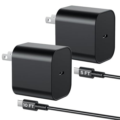 (2 Pack) Switch 2 Charger with 5FT/10FT USB-C Cables, 60W PD3.0 Fast Charger for Nintendo Switch 2/1/OLED/Lite/Steam Deck, 4K TV Dock Ready AC Adapter, Works with USB-C Devices – Compact & Durable - size: 5FT &10FT