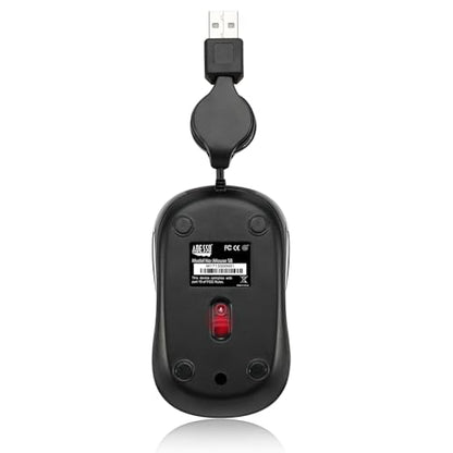 Adesso Retractable Mini Mouse iMouse S8B with Built-in Scroll Wheel, Adjustable DPI, Multi-Color LED Backlight, and Enhanced Optical Sensor (Red)