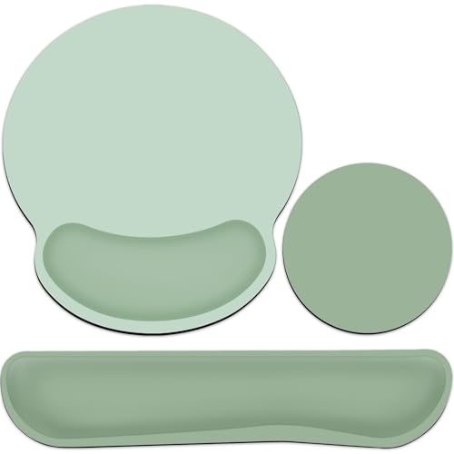 Mouse Pad with Wrist Rest Set, 3-in-1 Wrist Support Mousepad | Gaming Mat Pad with Anti-Skid Base,Ergonomic Mouse Pad Green,Memory Foam Gel Wrist Rest for Computer Keyboard - color: Antique Green