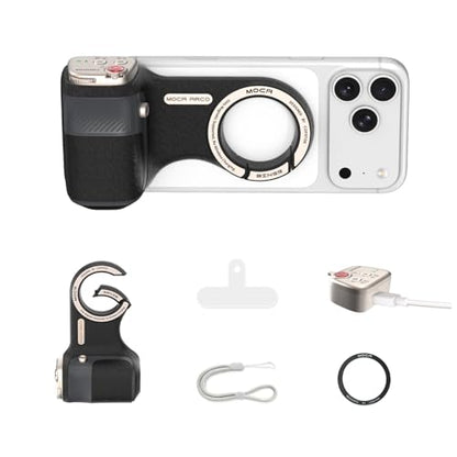 Upgraded Mag-Safe Magnetic Camera Handle Grip with Extended Magnetic Phone Mount with Carabiner & Thumb Rest, Detachable Rechargeable Shutter Remote Compatible with iPhone Pro Max for Video Calls/TK - color: Black, size: ARCO Biner