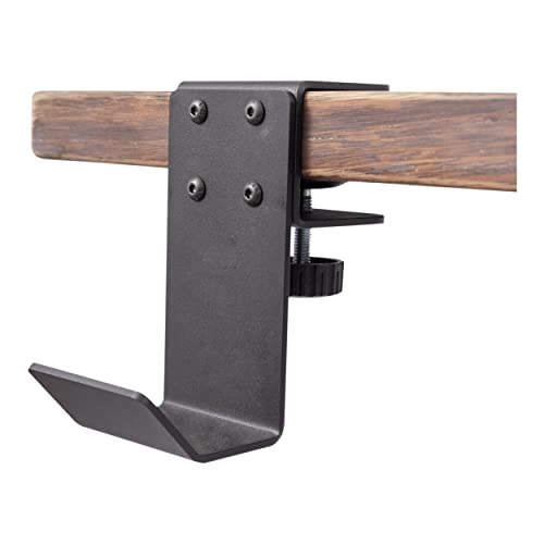 Stand Up Desk Store Clamp-On Under Desk Headphone Hanger, Backpack Hook, and Purse Holder - Black
