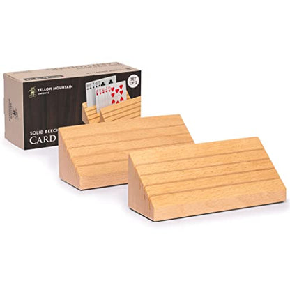 Yellow Mountain Imports Standard-Size Solid Beechwood Playing Card Holders/Racks - Set of 2 Card Organizers - size: 5.9”