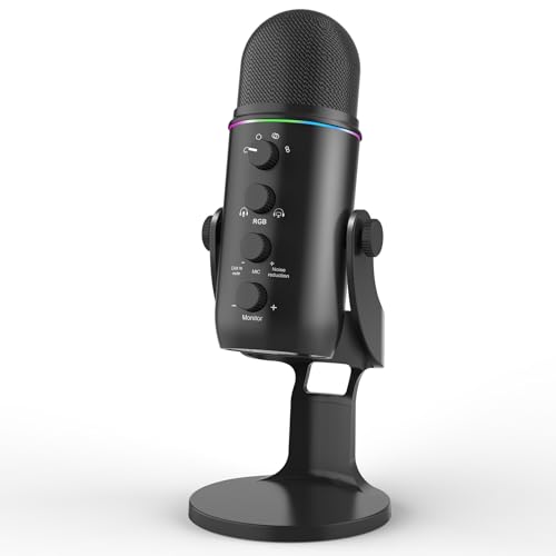 MAYBESTA USB Multipurpose Condenser Microphone - Mic with 4 Recording Patterns - RGB Laptop Microphones for Gaming, Streaming, Podcasting, Twitch, YouTube, Discord, Recording for PC and Mac