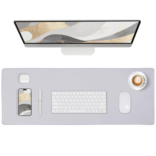 ALOANES Silvery Waterproof Desk Mat, Large Mouse Pad with Extended Mouse Mat, with Anti Slip Base, Stitched Edge, Grain Jacquard Surface, Perfect for Gamer, Office & Home, 11.81''x31.50''x0.12'' | Silver Waterproof Jacquard Mousepad for Keyboard, Computer