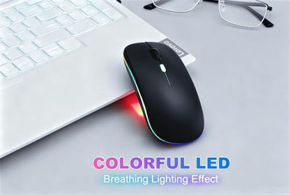 Wireless Bluetooth Mouse, Rechargeable Computer Mouse, Matte Black | Dual Mode - BT5.2 & 2.4G,Long Lasting,Silent RGB LED Mice,Slim Portable Mouse for Laptop,PC,Tablet,MacBook,iPad,Apple Devices - color: Matte Black