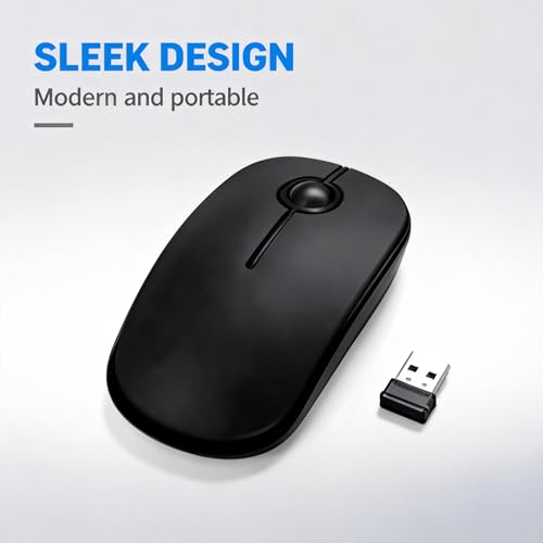Unipows Wireless Mouse-2.4G Slim Portable Computer Mouse, Black | Nano Receiver, Less Noise Mobile Optical Mice for Notebook, PC, Laptop, Desktop - color: Black