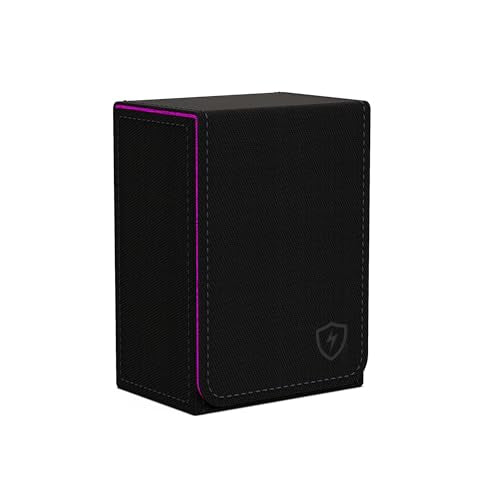 Double Decker Leather Poker Card Case - Holds Two Sets of Poker Size Cards - Premium Dual-Deck Holder with Stylish Design and Secure Closure (Black-Purple) - color: Black-Purple
