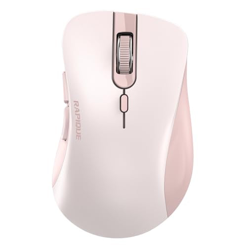 RAPIQUE Bluetooth Wireless Mouse - Dual Bluetooth & 2.4 GHz USB Receiver, Ergonomic Design, Quiet Clicks, Low Power - Multi-Device Compatibility for MacBook, Laptop, Computer, iPad Air/Pro (Pink) - color: Pink
