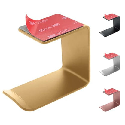 Aluminum Under-Desk Headphone Hanger with Strong Adhesive (1 Pack, Gold) | Keeps Headphones Off the Desk, VHB Adhesive Holds 5 lb, Curved Support Helps Prevent Headband Creases, Fits Gaming Headsets - color: Gold