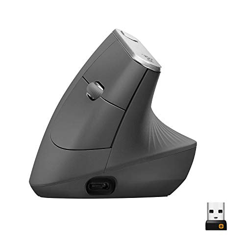 Logitech MX Vertical Wireless Mouse Ergonomic Design - Graphite | Reduces muscle strain, move content between 3 Windows and Apple computers, rechargeable