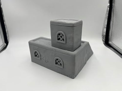 Architectural Terrain Set for 28mm (1/64) Miniature Wargames, 3D Printed and Paintable, Gift for Hobby Enthusiasts (Desert Building)