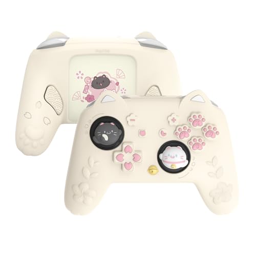 PlayVital for Nintendo Switch 2 Pro Controller Silicone Cover – Cherry Blossoms Kitten Cute Protective Skin Case for Switch 2 Pro Controller w/Back Button Cap & Thumb Grip & Sticker - Antique Yellow - color: Antique Yellow